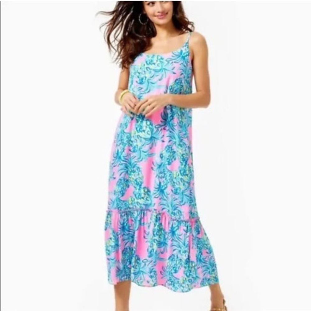 Lilly Pulitzer Pink and Blue Midi Dress